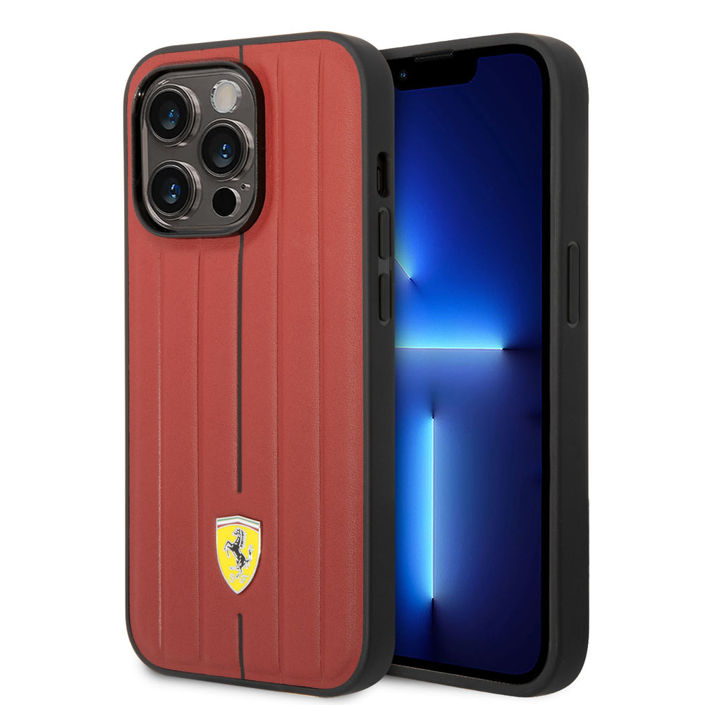 Ferrari iPhone 14 & 13 Hardcase Backcover - Hot Stamp - Black Line - Rood-Hoesjes-Ilumina Benelux