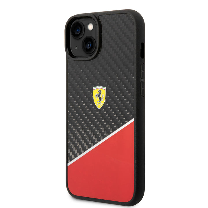 Ferrari iPhone 14 & 15 Plus Hardcase Backcover - Carbon - Stripe - Rood-Hoesjes-Ilumina Benelux