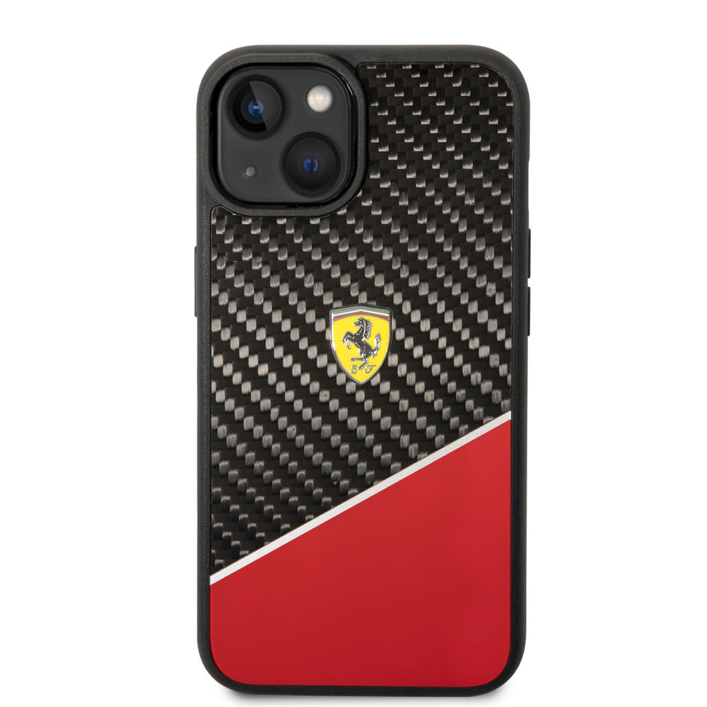Ferrari iPhone 14 & 15 Plus Hardcase Backcover - Carbon - Stripe - Rood-Hoesjes-Ilumina Benelux