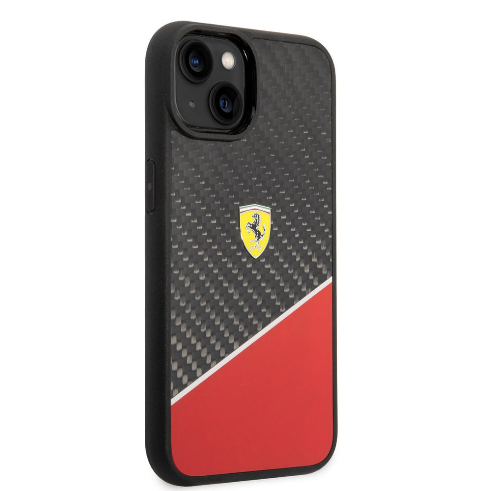 Ferrari iPhone 14 & 15 Plus Hardcase Backcover - Carbon - Stripe - Rood-Hoesjes-Ilumina Benelux