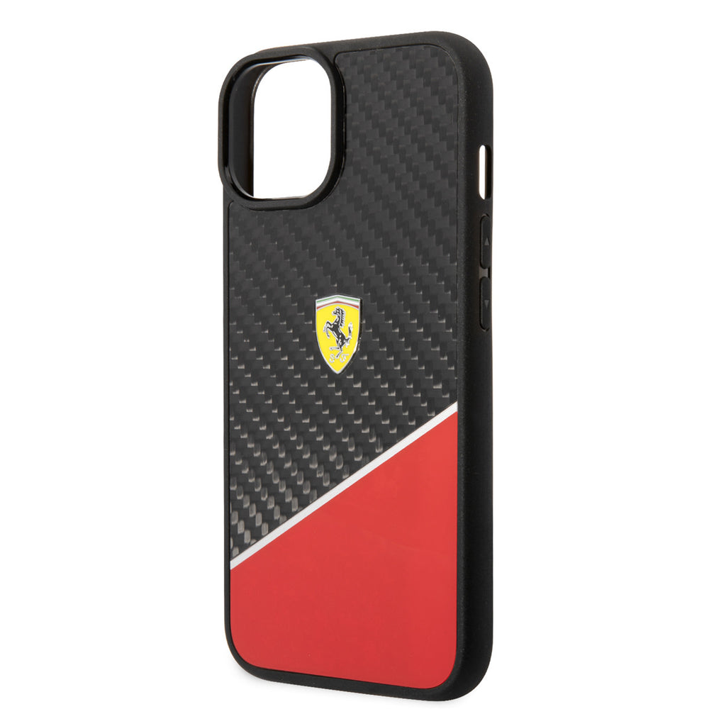 Ferrari iPhone 14 & 15 Plus Hardcase Backcover - Carbon - Stripe - Rood-Hoesjes-Ilumina Benelux