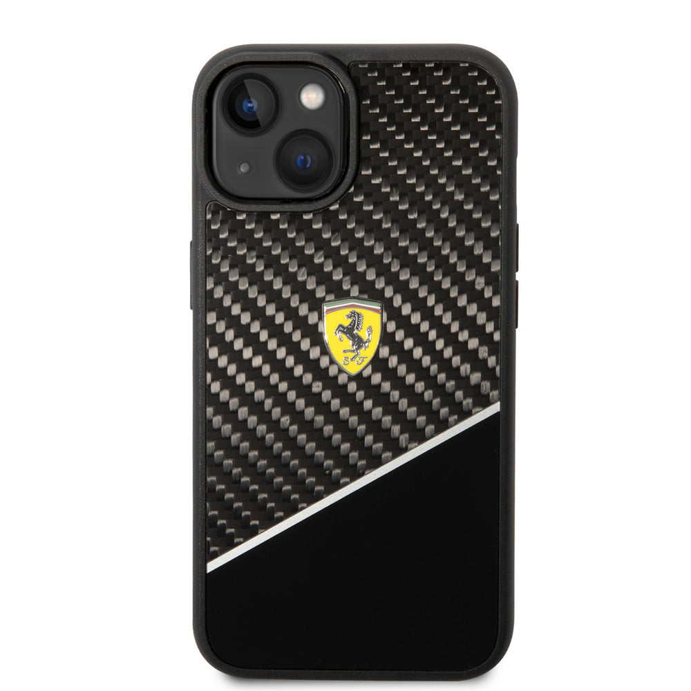 Ferrari iPhone 14 & 15 Plus Hardcase Backcover - Carbon - Stripe - Zwart-Hoesjes-Ilumina Benelux