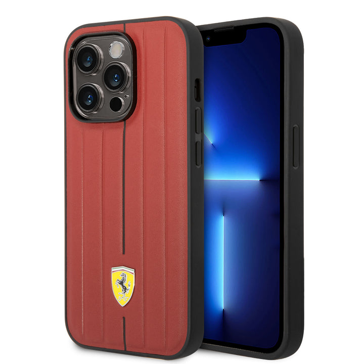 Ferrari iPhone 14 & 15 Plus Hardcase Backcover - Hot Stamp - Black Line - Rood-Hoesjes-Ilumina Benelux