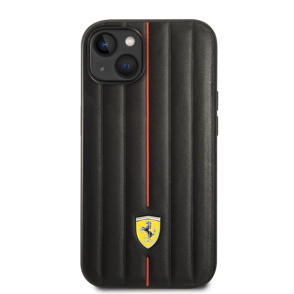 Ferrari iPhone 14 & 15 Plus Hardcase Backcover - Hot Stamp - Red Line - Zwart-Hoesjes-Ilumina Benelux