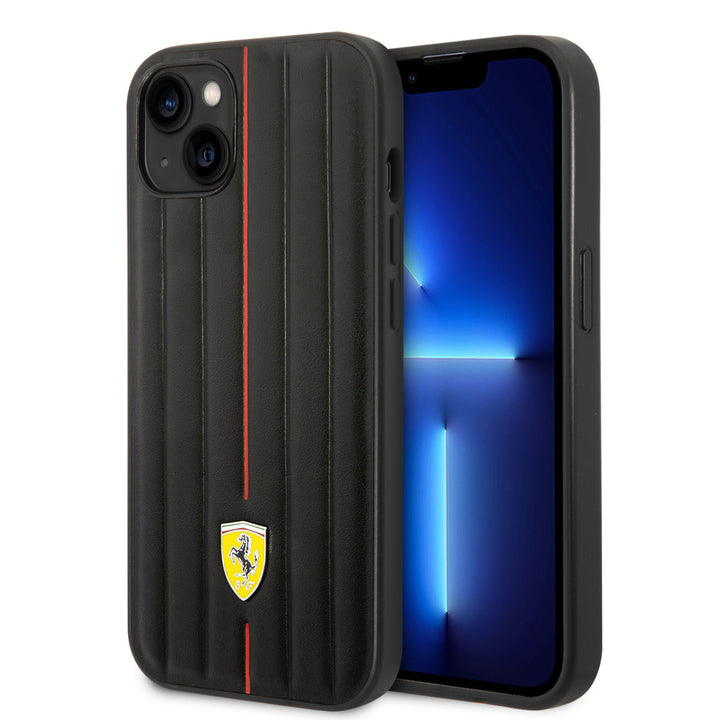 Ferrari iPhone 14 & 15 Plus Hardcase Backcover - Hot Stamp - Red Line - Zwart-Hoesjes-Ilumina Benelux