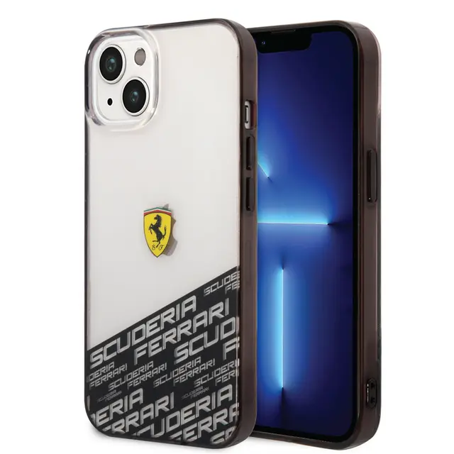 Ferrari iPhone 14 Plus & 15 Plus Backcover hoesje - Bottom Scuderia Allover - Zilver-Hoesjes-Ilumina Benelux