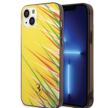 Ferrari iPhone 14 Plus & 15 Plus Backcover hoesje - Double Layer Grass Print - Geel-Hoesjes-Ilumina Benelux