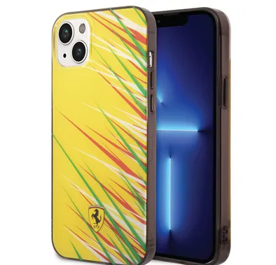 Ferrari iPhone 14 Plus & 15 Plus Backcover hoesje - Double Layer Grass Print - Geel-Hoesjes-Ilumina Benelux