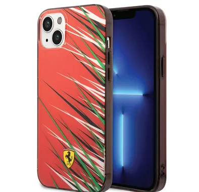 Ferrari iPhone 14 Plus & 15 Plus Backcover hoesje - Double Layer Grass Print - Rood-Hoesjes-Ilumina Benelux
