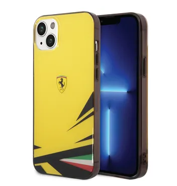 Ferrari iPhone 14 Plus & 15 Plus Backcover hoesje - Double Layer Print - Geel-Hoesjes-Ilumina Benelux
