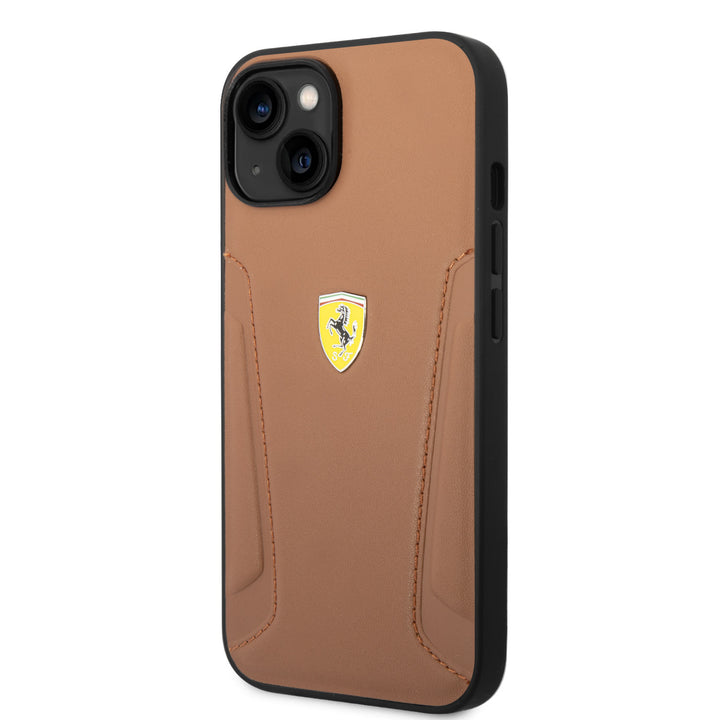 Ferrari iPhone 14 Plus & 15 Plus Backcover hoesje - Hot Stamped Sides - Camel-Hoesjes-Ilumina Benelux