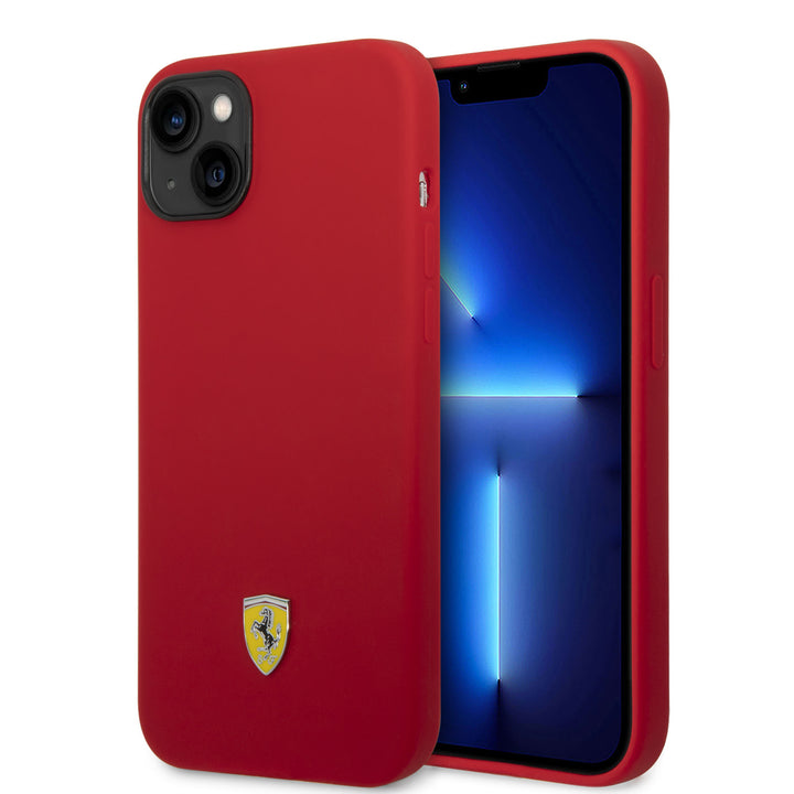 Ferrari iPhone 14 Plus & 15 Plus Backcover hoesje - Liquid Silicone - Black Camera Outline - Rood-Hoesjes-Ilumina Benelux