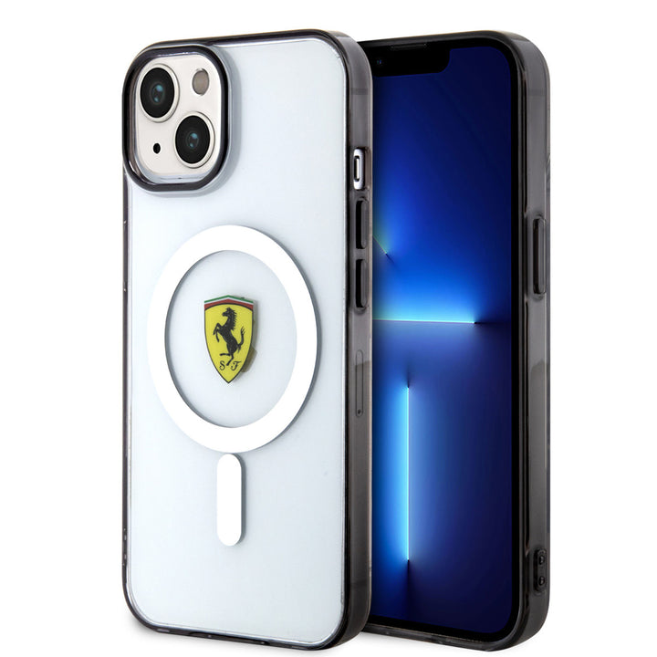 Ferrari iPhone 14 Plus & 15 Plus Backcover hoesje - Magsafe - Black edge - Transparant-Hoesjes-Ilumina Benelux