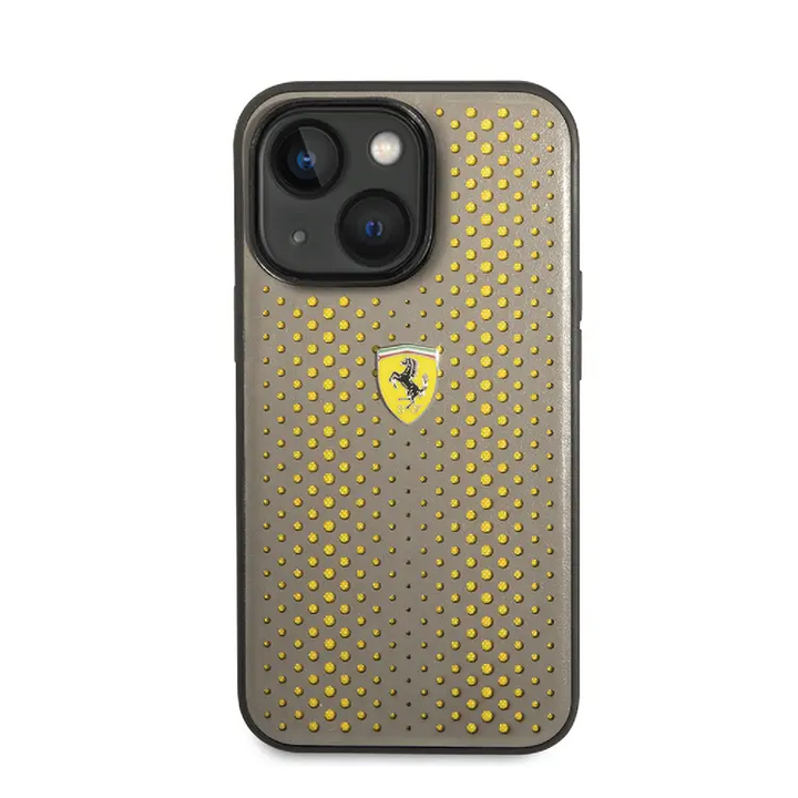 Ferrari iPhone 14 Plus & 15 Plus Backcover hoesje - Perforated - Nylon Base - Taupe-Hoesjes-Ilumina Benelux