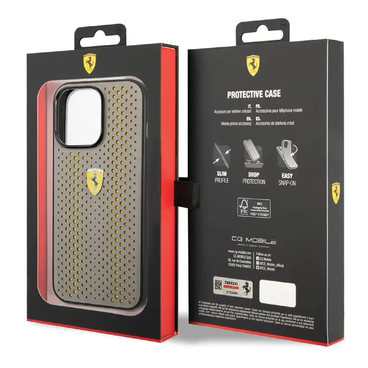 Ferrari iPhone 14 Plus & 15 Plus Backcover hoesje - Perforated - Nylon Base - Taupe-Hoesjes-Ilumina Benelux