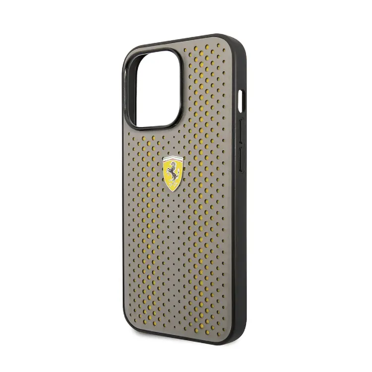 Ferrari iPhone 14 Plus & 15 Plus Backcover hoesje - Perforated - Nylon Base - Taupe-Hoesjes-Ilumina Benelux