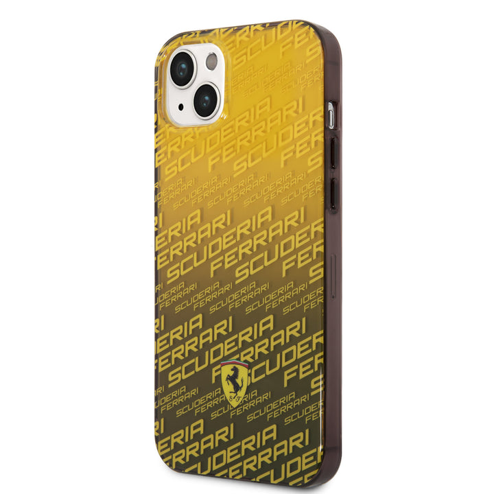 Ferrari iPhone 14 Plus & 15 Plus Backcover hoesje - Scuderia Allover - Dyed Bumper - Geel-Hoesjes-Ilumina Benelux