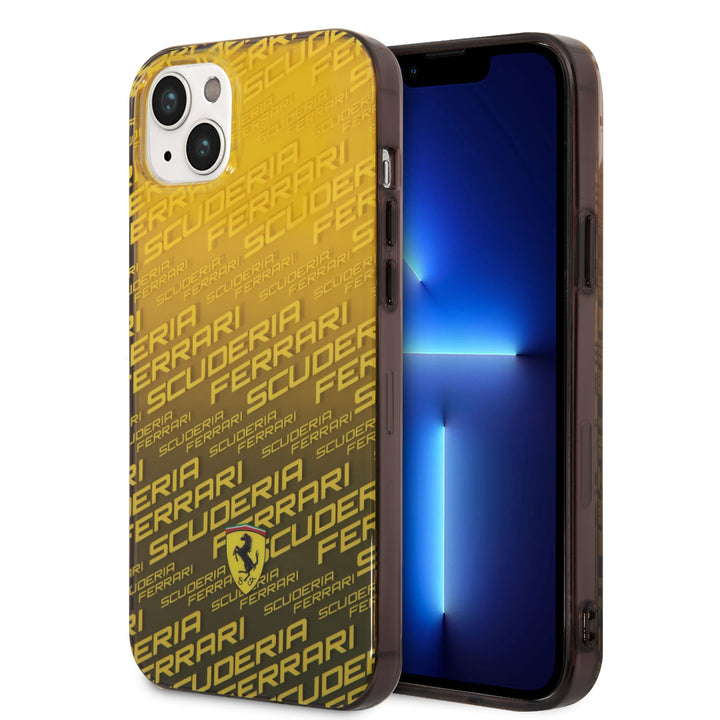 Ferrari iPhone 14 Plus & 15 Plus Backcover hoesje - Scuderia Allover - Dyed Bumper - Geel-Hoesjes-Ilumina Benelux