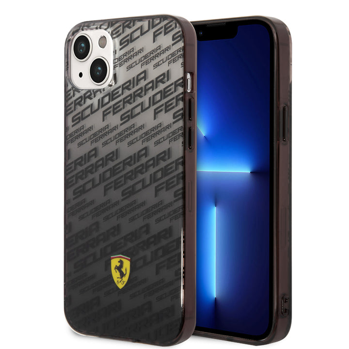 Ferrari iPhone 14 Plus & 15 Plus Backcover hoesje - Scuderia Allover - Dyed Bumper - Zwart-Hoesjes-Ilumina Benelux