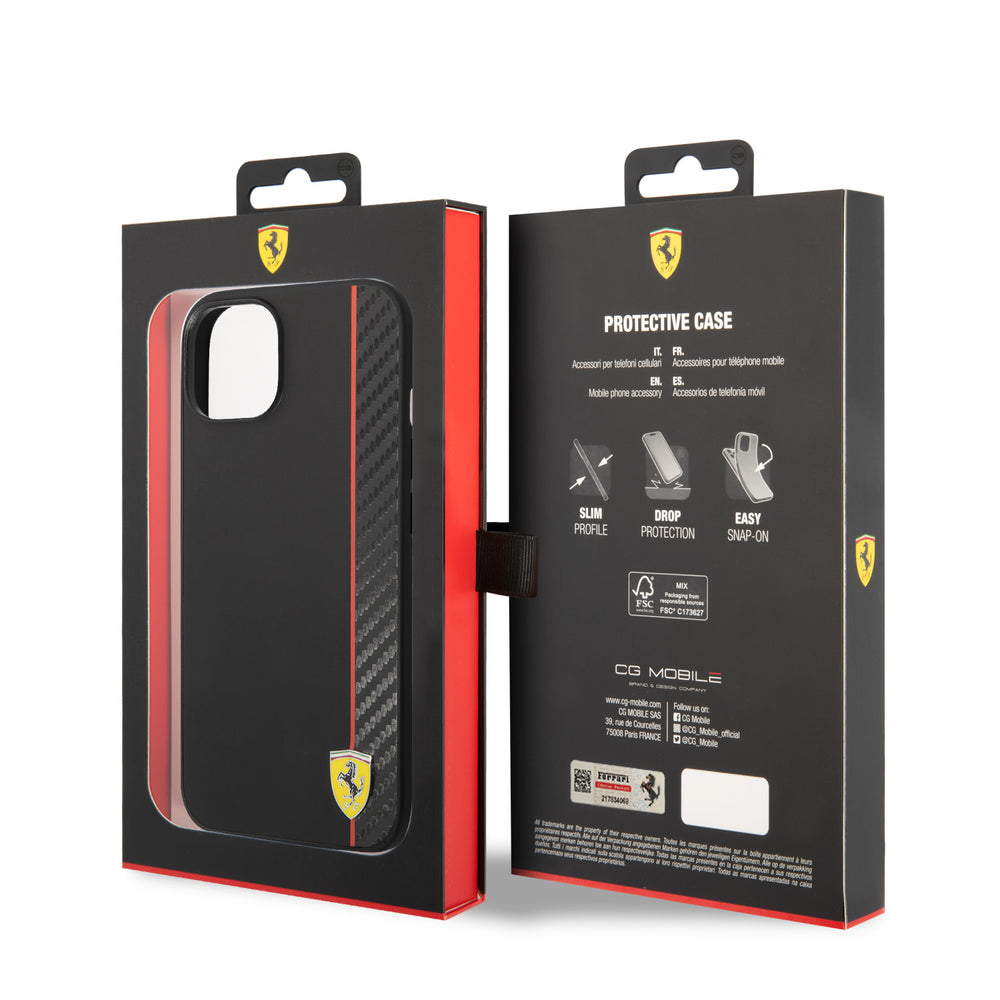 Ferrari iPhone 14 Plus Backcover hoesje Bimaterial stripe - Zwart-Hoesjes-Ilumina Benelux