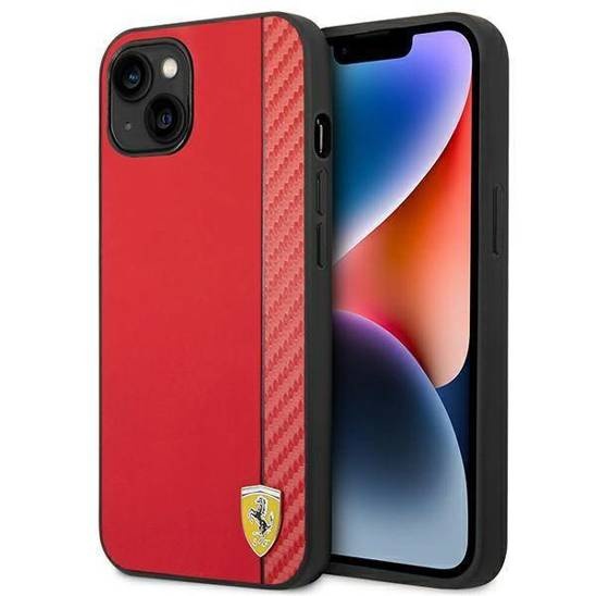 Ferrari iPhone 14 Plus Backcover hoesje Carbon - Rood-Hoesjes-Ilumina Benelux