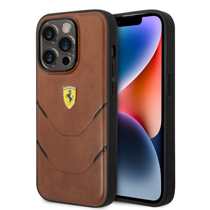 Ferrari iPhone 14 Pro Backcover hoesje - Bruin-Hoesjes-Ilumina Benelux