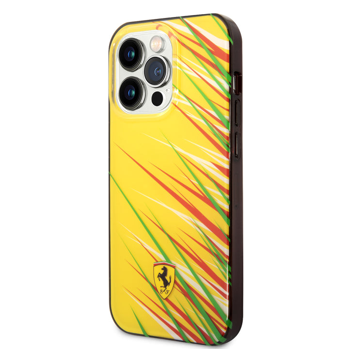 Ferrari iPhone 14 Pro Backcover hoesje - Double Layer Grass Print - Geel-Hoesjes-Ilumina Benelux
