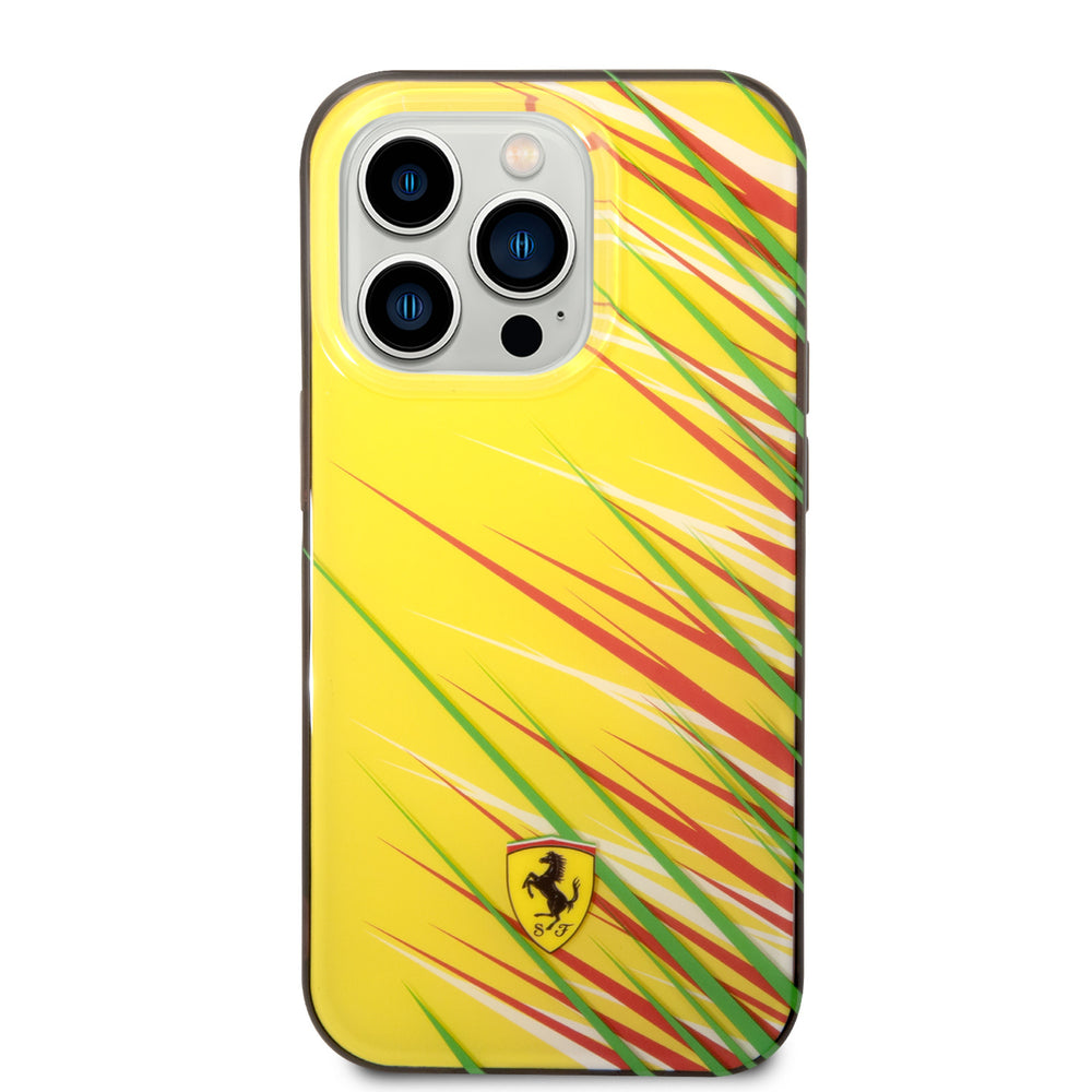 Ferrari iPhone 14 Pro Backcover hoesje - Double Layer Grass Print - Geel-Hoesjes-Ilumina Benelux