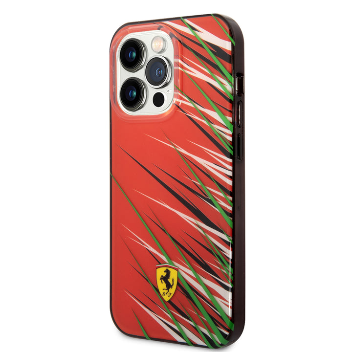 Ferrari iPhone 14 Pro Backcover hoesje - Double Layer Grass Print - Rood-Hoesjes-Ilumina Benelux