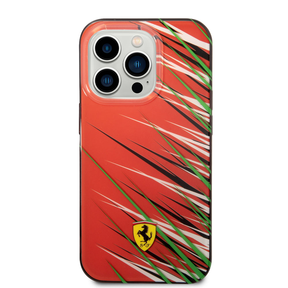 Ferrari iPhone 14 Pro Backcover hoesje - Double Layer Grass Print - Rood-Hoesjes-Ilumina Benelux