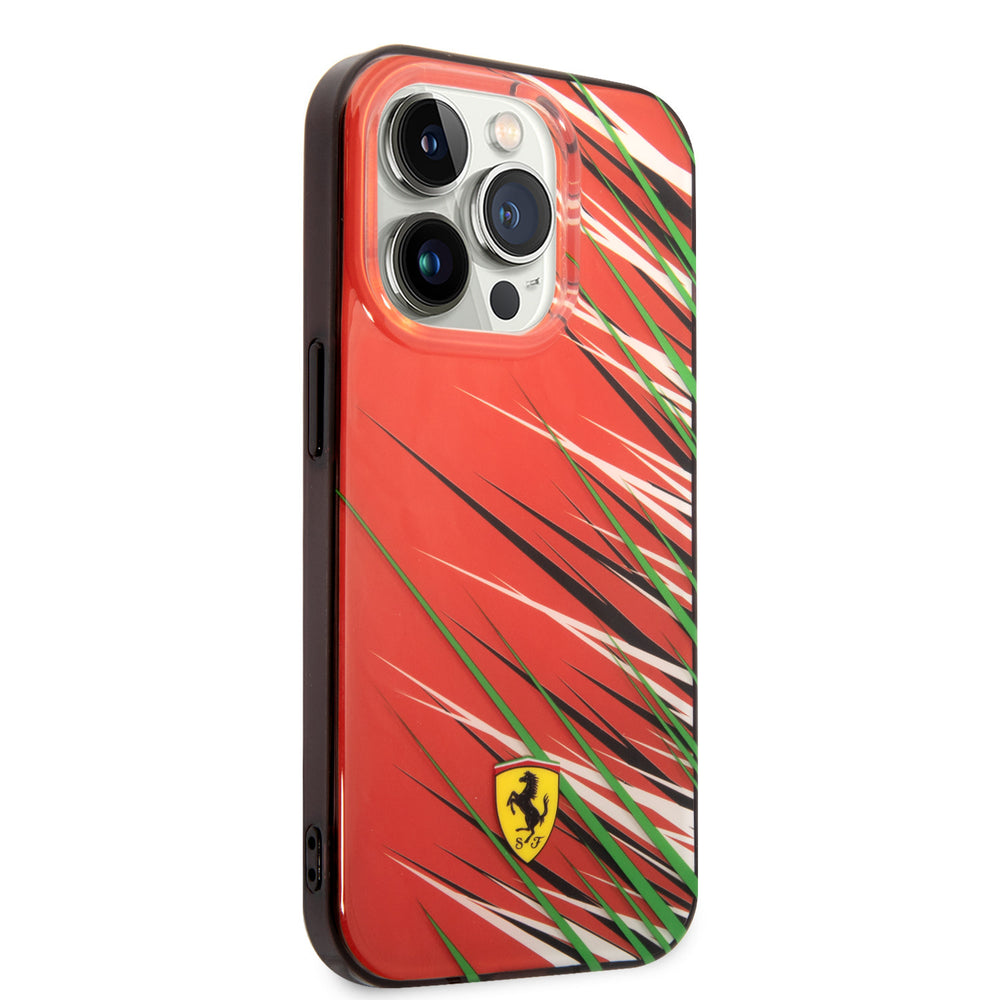 Ferrari iPhone 14 Pro Backcover hoesje - Double Layer Grass Print - Rood-Hoesjes-Ilumina Benelux