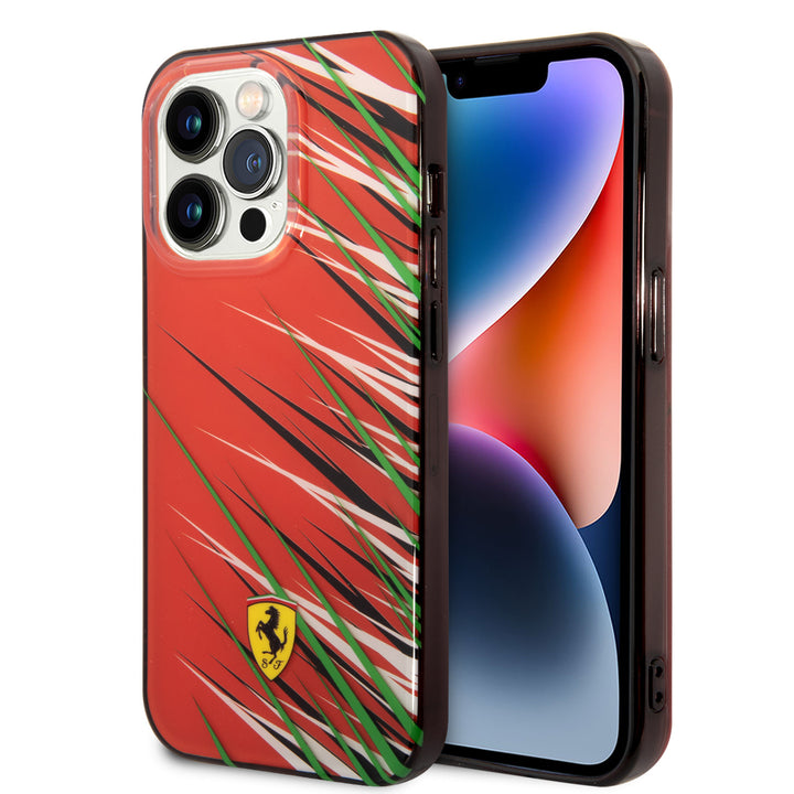 Ferrari iPhone 14 Pro Backcover hoesje - Double Layer Grass Print - Rood-Hoesjes-Ilumina Benelux