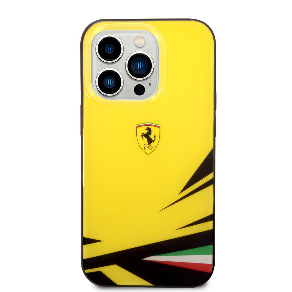 Ferrari iPhone 14 Pro Backcover hoesje - Double Layer Print - Geel-Hoesjes-Ilumina Benelux