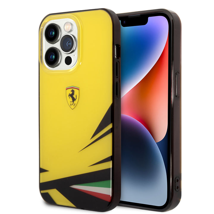 Ferrari iPhone 14 Pro Backcover hoesje - Double Layer Print - Geel-Hoesjes-Ilumina Benelux