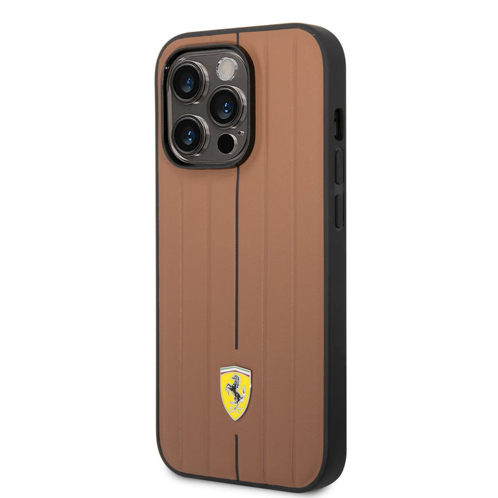 Ferrari iPhone 14 Pro Backcover hoesje - Embossed Stripes - Camel-Hoesjes-Ilumina Benelux