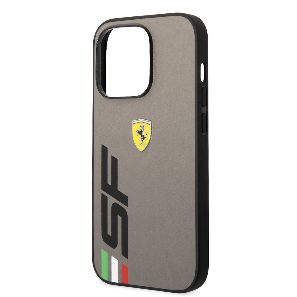 Ferrari iPhone 14 Pro Backcover hoesje - Leather - Big SF Logo - Grijs-Hoesjes-Ilumina Benelux