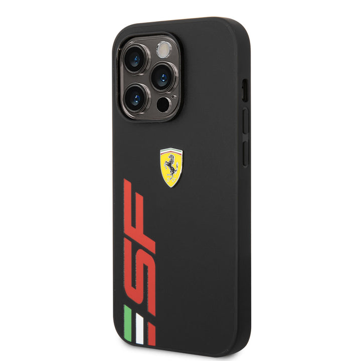 Ferrari iPhone 14 Pro Backcover hoesje - Leather - Big SF Logo - Zwart-Hoesjes-Ilumina Benelux
