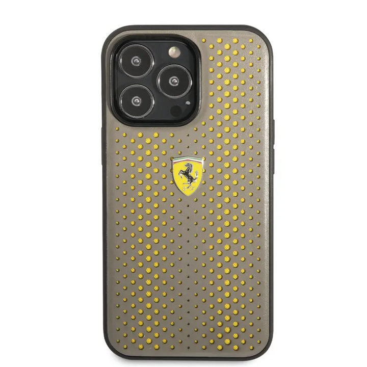 Ferrari iPhone 14 Pro Backcover hoesje Leather Perfo - Geel-Hoesjes-Ilumina Benelux