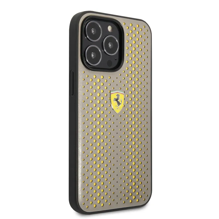 Ferrari iPhone 14 Pro Backcover hoesje Leather Perfo - Geel-Hoesjes-Ilumina Benelux