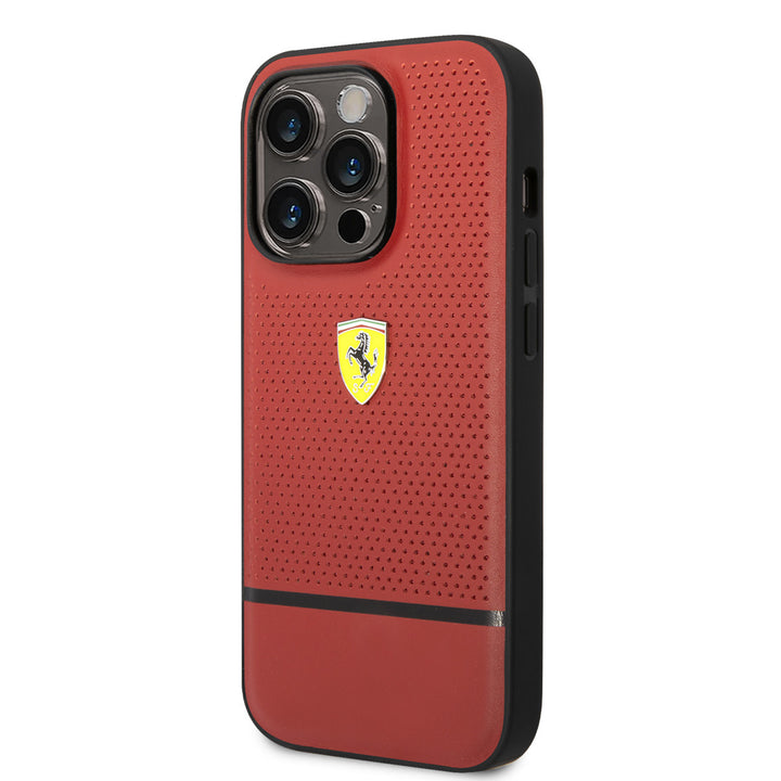 Ferrari iPhone 14 Pro Backcover hoesje - Real Leather - Perforated - Rood-Hoesjes-Ilumina Benelux