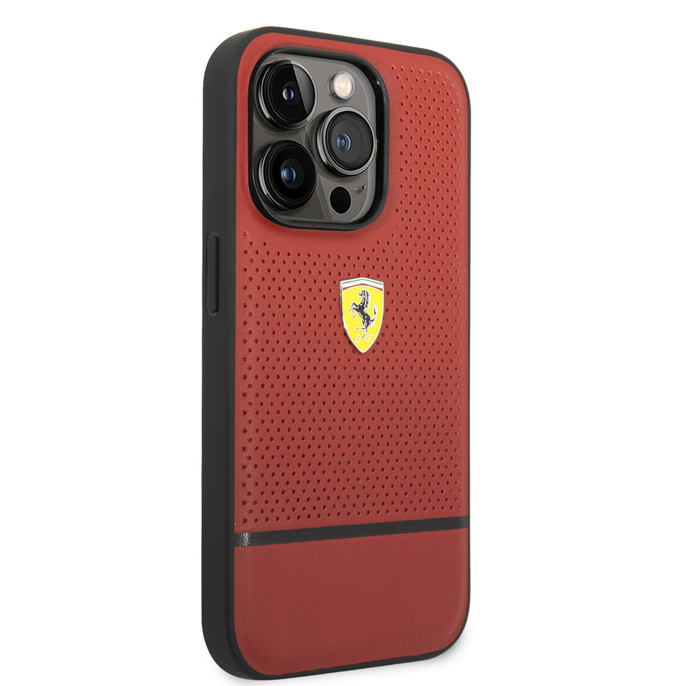 Ferrari iPhone 14 Pro Backcover hoesje - Real Leather - Perforated - Rood-Hoesjes-Ilumina Benelux