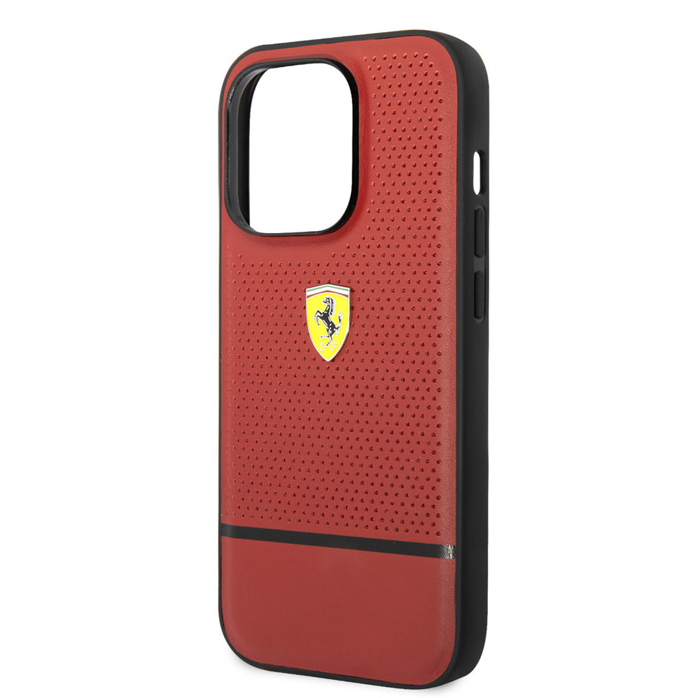 Ferrari iPhone 14 Pro Backcover hoesje - Real Leather - Perforated - Rood-Hoesjes-Ilumina Benelux