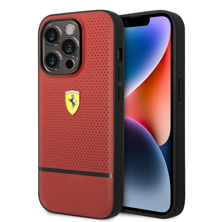 Ferrari iPhone 14 Pro Backcover hoesje - Real Leather - Perforated - Rood-Hoesjes-Ilumina Benelux