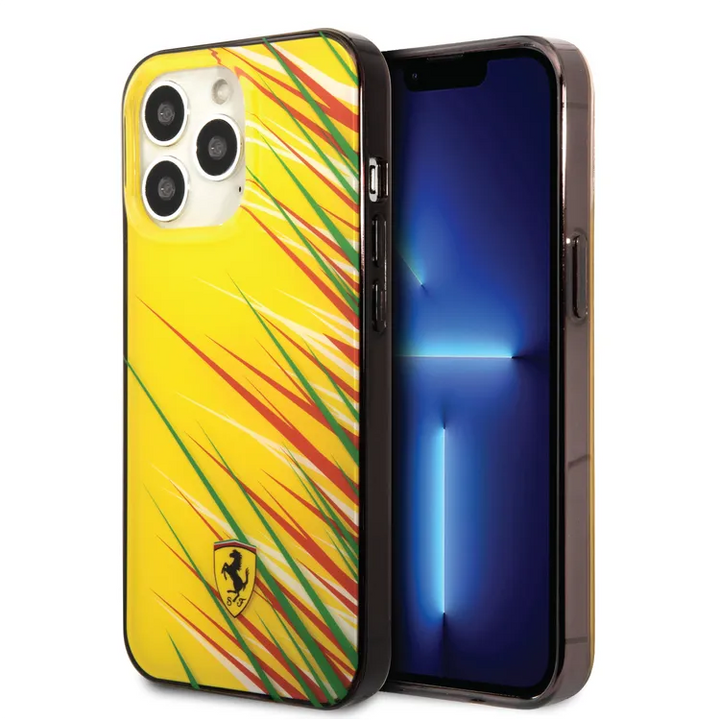 Ferrari iPhone 14 Pro Max Backcover hoesje - Double Layer Grass Print - Geel-Hoesjes-Ilumina Benelux