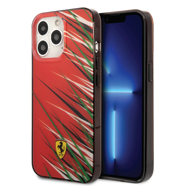 Ferrari iPhone 14 Pro Max Backcover hoesje - Double Layer Grass Print - Rood-Hoesjes-Ilumina Benelux