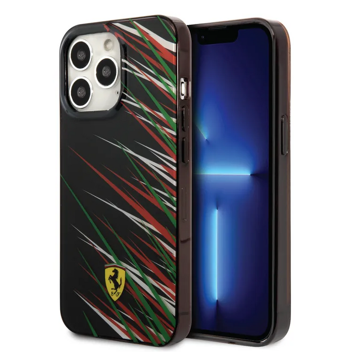 Ferrari iPhone 14 Pro Max Backcover hoesje - Double Layer Grass Print - Zwart-Hoesjes-Ilumina Benelux