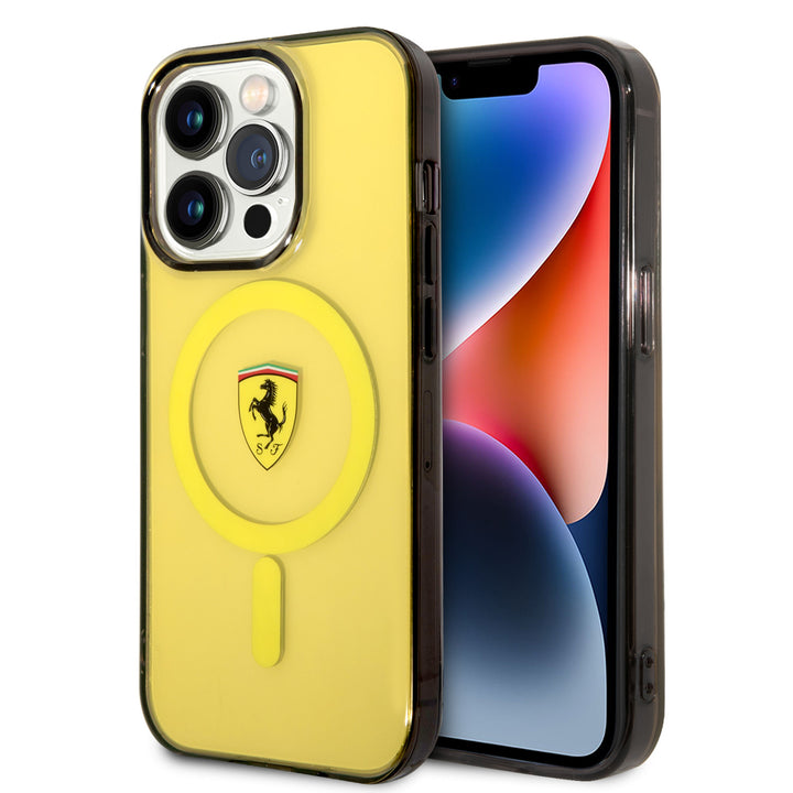 Ferrari iPhone 14 Pro Max Backcover hoesje - Magsafe - Translucent Yellow - Geel-Hoesjes-Ilumina Benelux