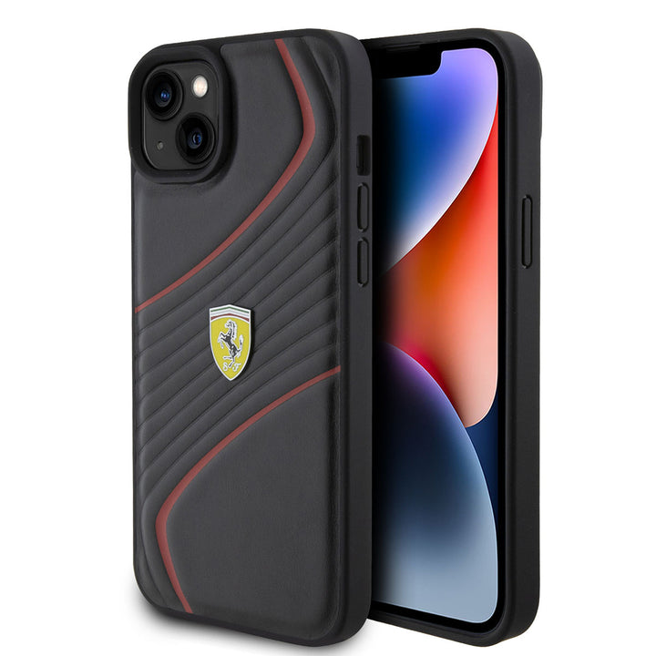 Ferrari iPhone 15 & 14 Plus Backcover hoesje Twist - Zwart-Hoesjes-Ilumina Benelux