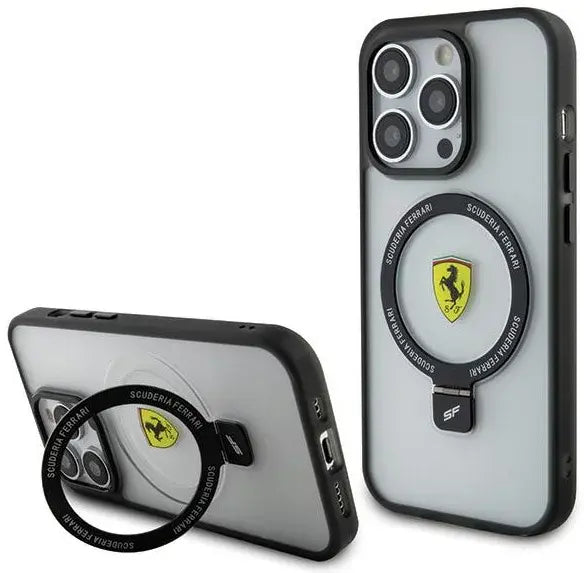 Ferrari iPhone 15 & 14 Plus Hardcase Backcover Ring Stand - Zwart-Hoesjes-Ilumina Benelux