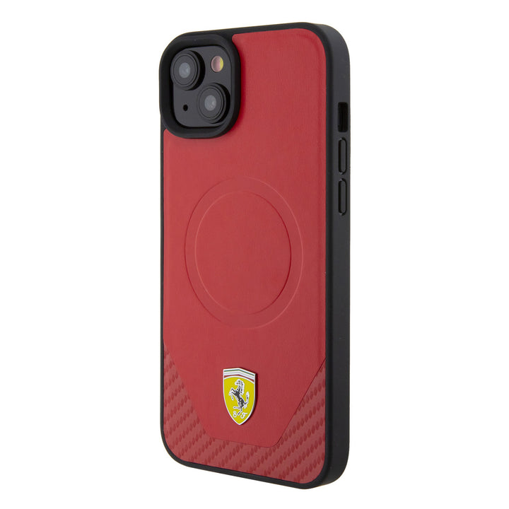 Ferrari iPhone 15 & 14 Plus Hardcase hoesje - Magsafe - Carbon - Rood-Hoesjes-Ilumina Benelux